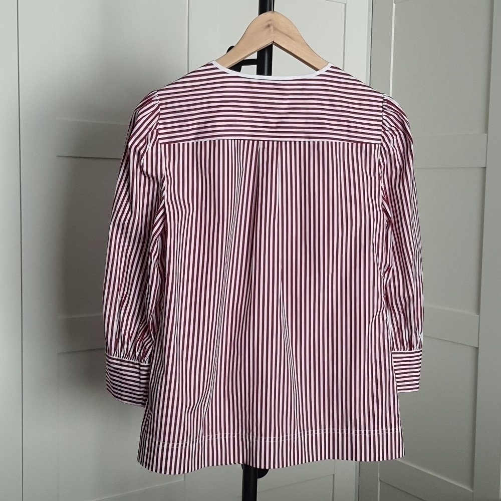 NWT J. Crew Striped Top Cotton Long Sleeve Cuffed Red White Stripe - Picture 5 of 10